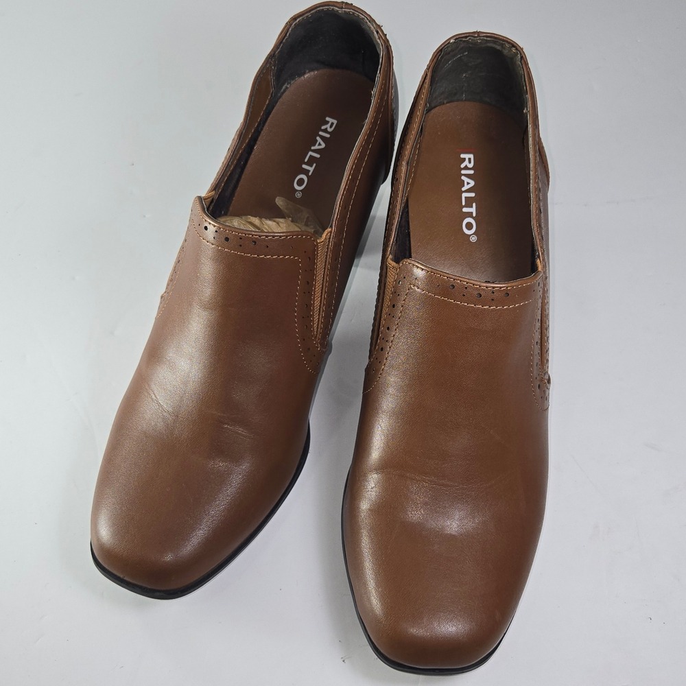 Rialto Women's‎ Brown Faux Leather Ankle Boots Block Heel Perforated Size 10M